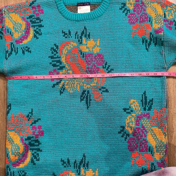 VINTAGE Espirit Sport Floral Guitar Heavyweight Sweater Size Small Oversized - Picture 5 of 7